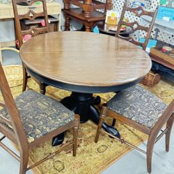 42 Inch Round Vintage Solid Wood dining table With 4 Vintage Chairs 