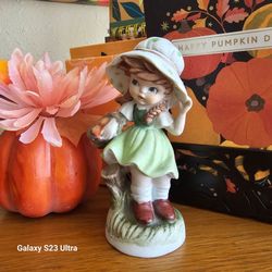 Vintage Ceramic Girl Figurine with Bonnet