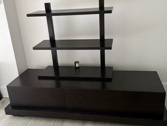 Dark Wood TV Stand with Shelving Unit
