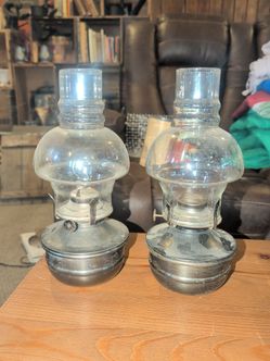 2 vintage hurricane lamps