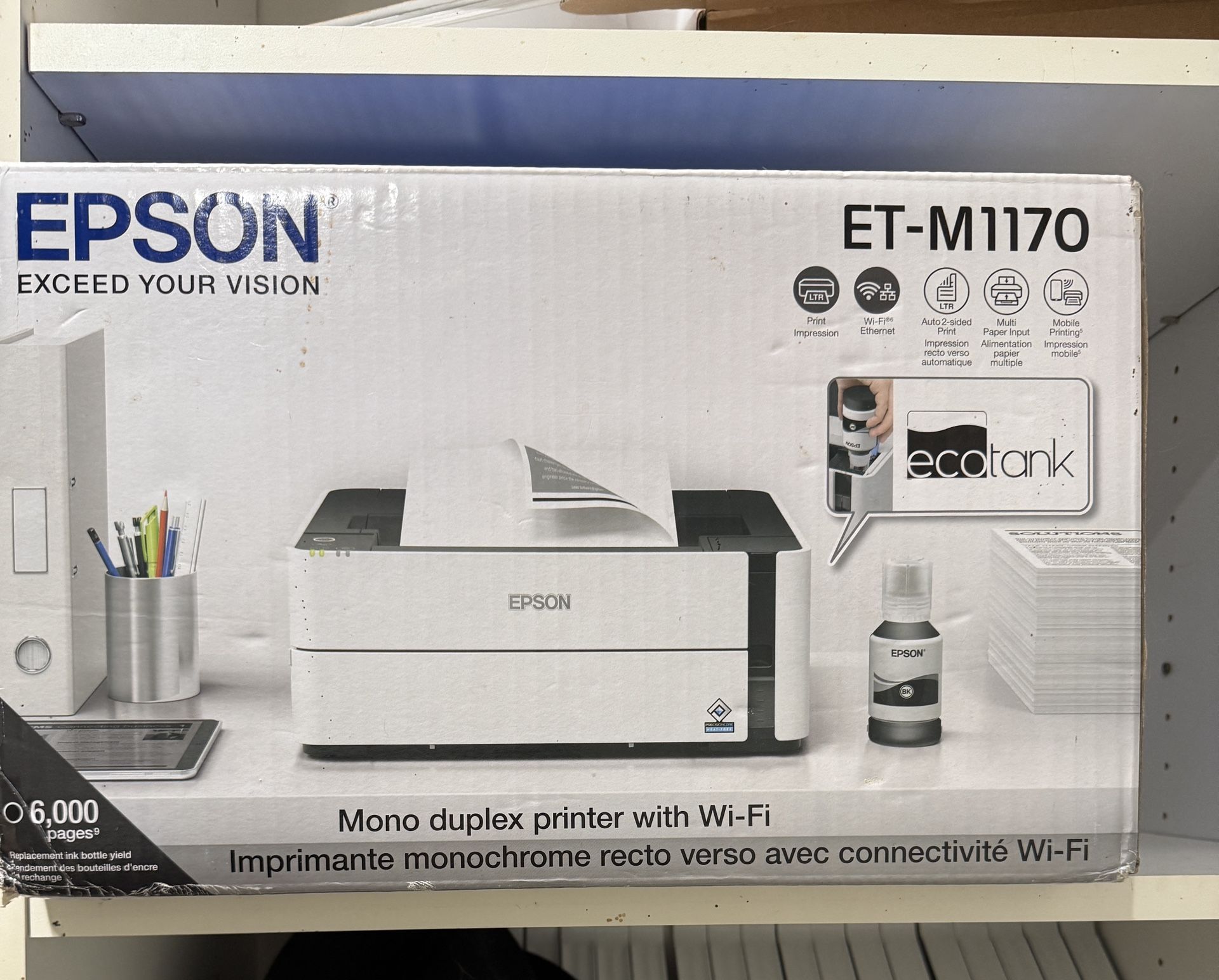 BRAND NEW Epson EcoTank ET-M1170 Printer – Wi-Fi • Duplex • 6,000 Pages 