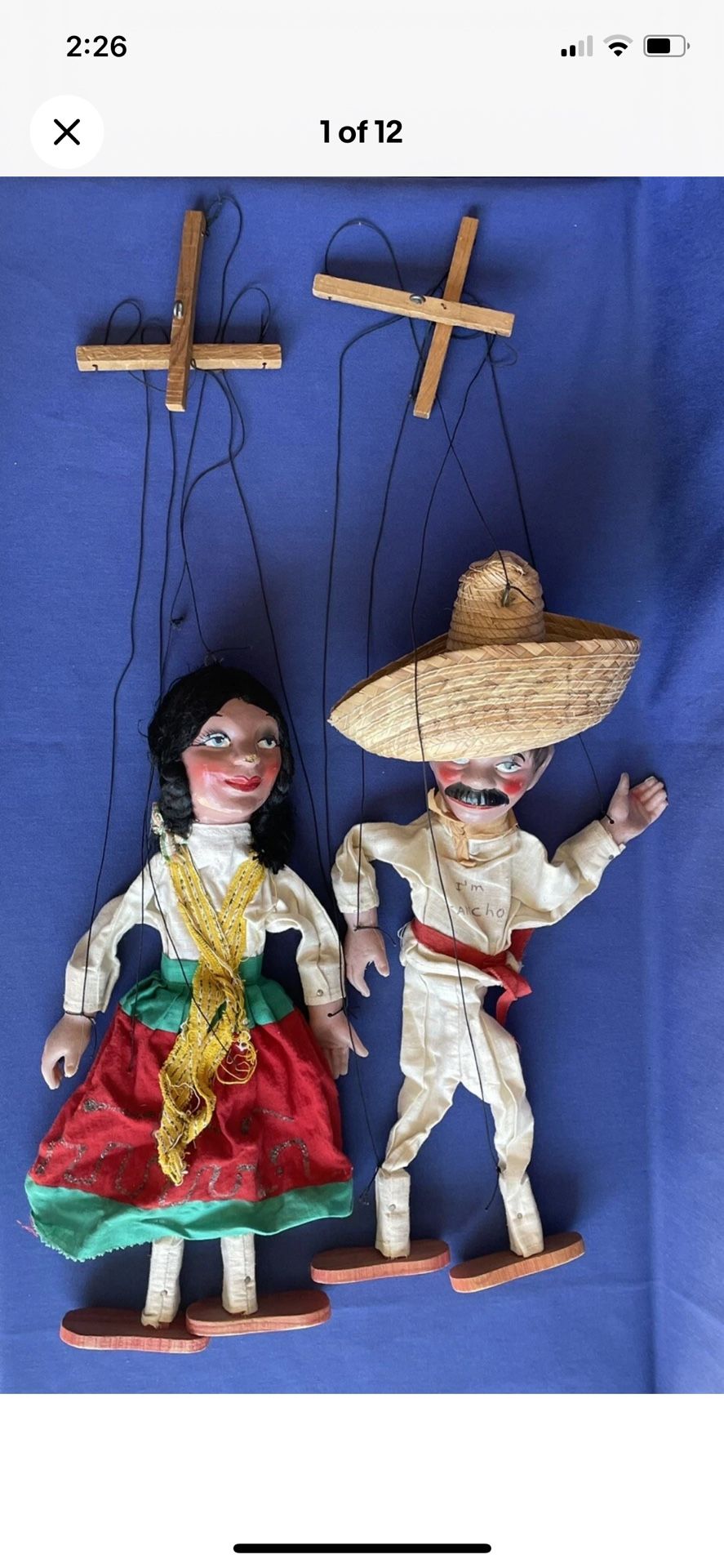 Vintage Mexican Folk Art Couples 15” Marionettes With México Brand Sealed