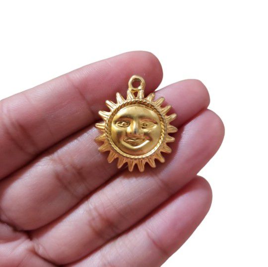 Gold Toned Celestial Sun Face Pendant 1"