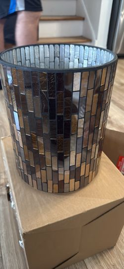 y Black and Gold Bathroom Trash Can Mosaic Glass 5L | Decorative Small Garbage Can | 7" x 10" | Luxury Waste Basket for Bathroom, Office, Bedroom & Ki
