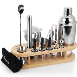 Duerer Bartender Kit with Stand, 23-Piece Cocktail Kit with Stylish Bamboo Stand