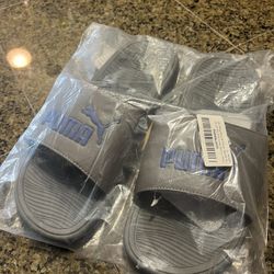 New Men’s Size 10 Puma Slides Gray And Blue Half Price 