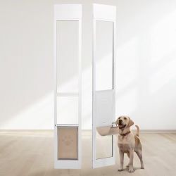 Dog Door for Sliding Glass Door, 75 7/8"-80 11/16" Adjustable Height Doggy Door for Sliding Doors, Aluminum Frame Tempered Glass Pet Door with Hinge S