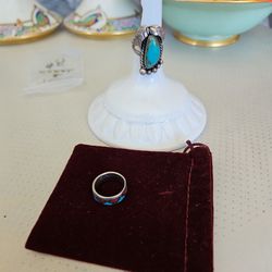 Two Silver Rings With Turquoise 