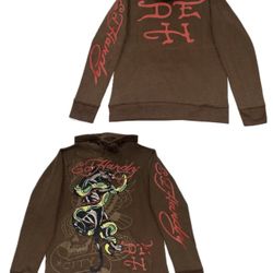 Ed Hardy Brown Hoodie Sweatshirt Adult Medium,Large & XL New