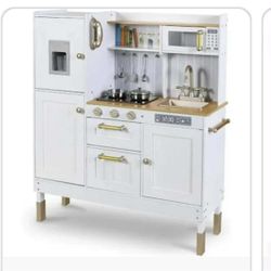 Play Kitchen for Kids, with Storage Accessories, Realistic Light & Sound, Stove, Fridge, Microwave, W-40