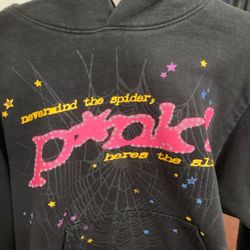 Pink Sp5der Hoodie Men's Size S Black Sp5der Worldwide Hoodie