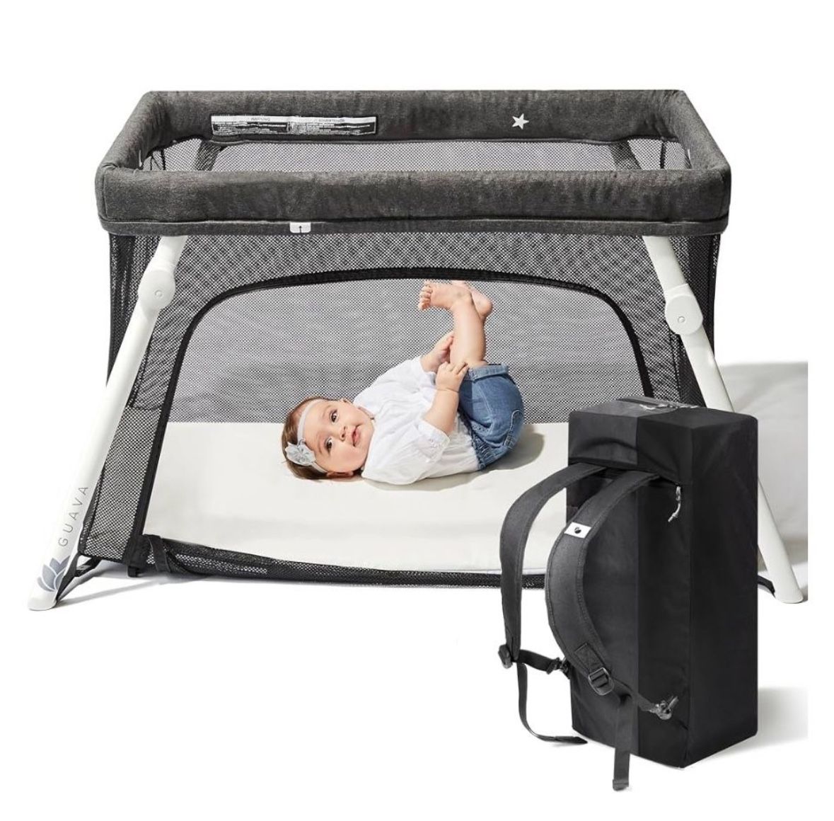 Guava Lotus Travel Crib with Lightweight Backpack Design | Certified Baby Safe Portable Crib | Folding Play Yard with Comfy Mattress for Babies & Todd