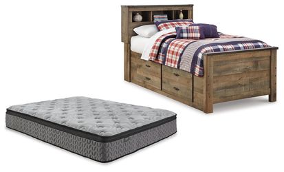 Trinell Brown Twin Bookcase Bed with Mattress (Online Special Price)