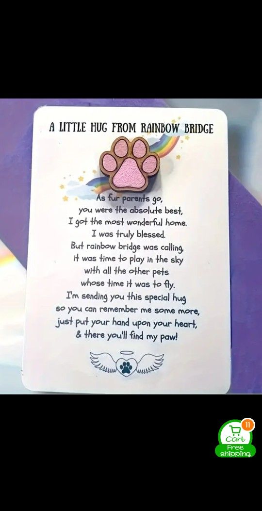Rainbow Bridge Pet Paw Keepsake - Inspirational Sympathy Card & Pocket Hug