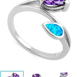 BEAUTIFUL WHITE Oval Lab Opal & Amethyst Ring sz 4-11
