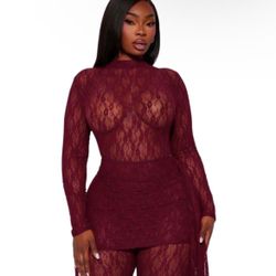 Fashion Nova Lace Jumpsuit - Burgundy Size 2X