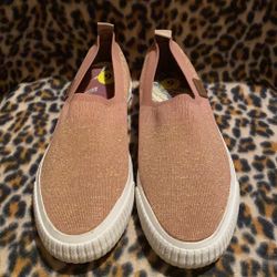 Blowfish Malibu Women’s Knit Glitter Slip On Sneakers Gold Mauve 