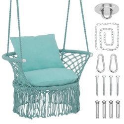 Magshion Hammock Chair, Hanging Swing with Macrame and Cushion, Hanging Cotton Rope Chair for Indoor Outdoor Bedroom Patio Yard Deck Garden Porch, 350