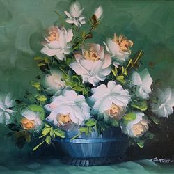 Original Floral Still Life Floral Oil Painting by The Artist Robert Cox solid wood frame

