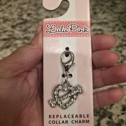 Lulu Pink Rhinestone Heart Bone Replaceable Pet Collar Charm