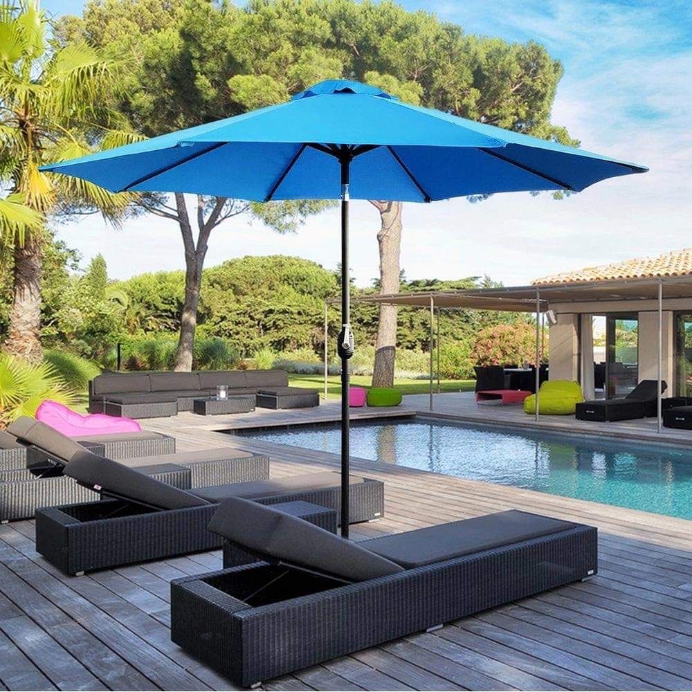 9 Feet Crank and Tilt Market Umbrella Blue Red Teal Summertime Patio BBQ Outdoor Backyard Poolside