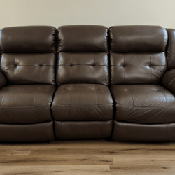 Dark Gray Vinyl 3-Seater Sofa with End Recliners – Like New - South Elgin, IL