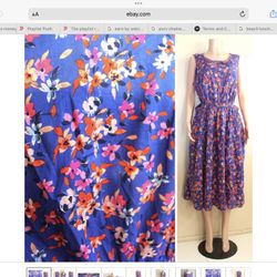 Beach Lunch Lounge Blue Cotton Floral Apron Dress Cut Out Waist Sleeveless 