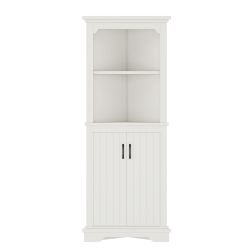Tall Corner Cabinet with Doors for living room, bathroom,Dining Room or Kitchen,White