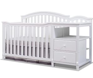 White Baby Crib with Attached Changing Table