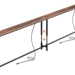 Huuger 102.4 Inch Sofa Table with Power Outlets, 23.9’’-34.4’’ Height Adjustable Range