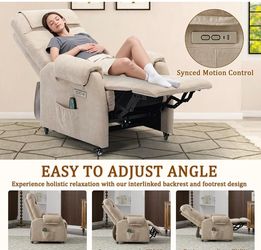 Power Recliner Chair with Wheels, Small Recliners for Small Spaces for Adults, Electric Recliner Chair with Massage & Heat, USB & Type-C Port, Fabric 