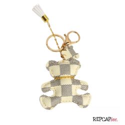 Bear Purse Bag Charm Key Chain FOB Handbag White Faux Leather Gold Plated Link
