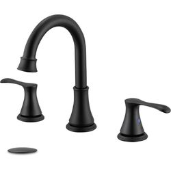 Matte Black Widespread Bathroom Sink Faucet, Vintage 8-Inch Widespread Vanity Faucet for 3-Hole Installation with Drain Assembly