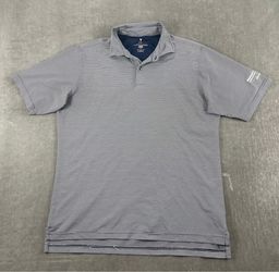 Fairway & Greene Mens M Navy Striped Polo Shirt Short Sleeve Performance Golf