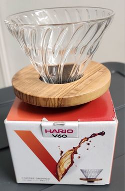 Hario V60 Glass Coffee Dripper, Size 02, Olive Wood