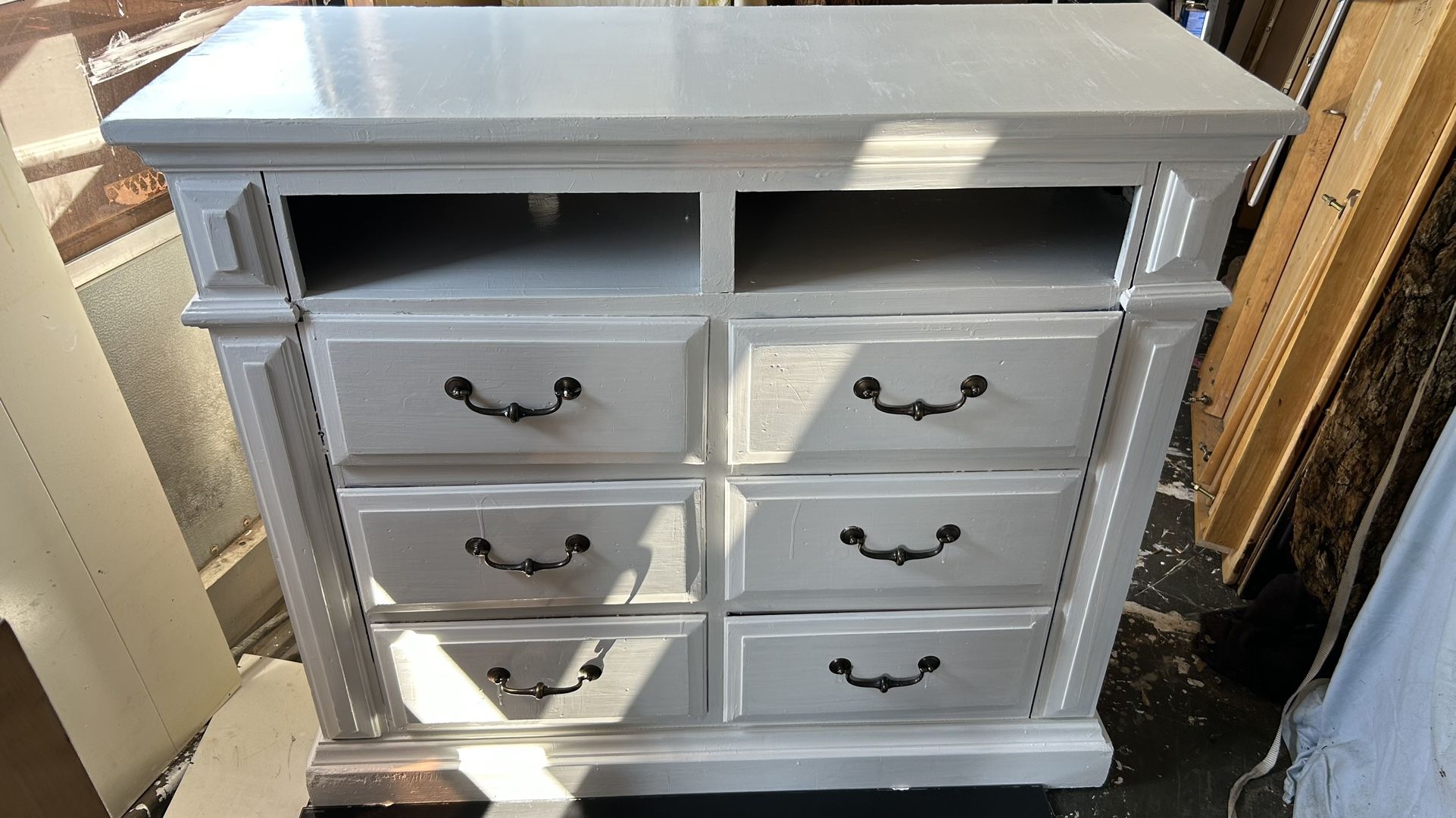 TV chest 6 drawers white dresser solid wood media center L48”*D18”*H42”(address in description)