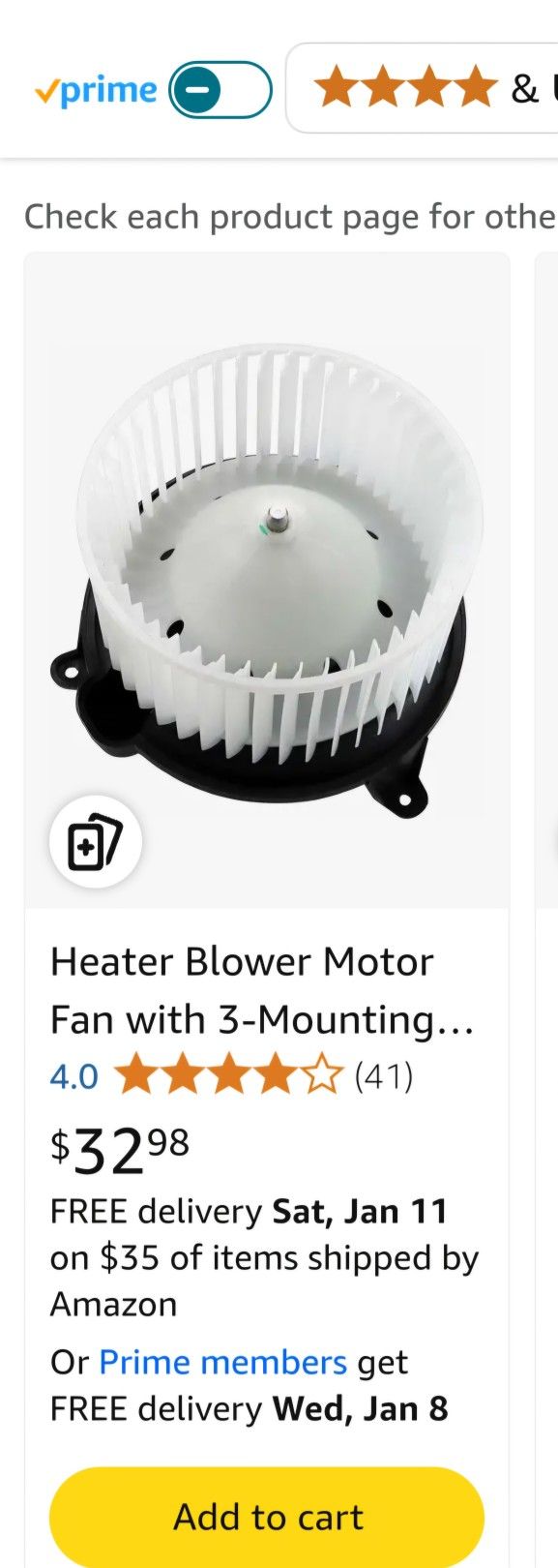 Heater Blower Motor Fan 3 Screws