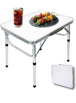 Aluminum Folding Small Picnic Table, Adjustable Height Lightweight Portable Camping Table for Picnic Beach Outdoor Indoor (Small White)