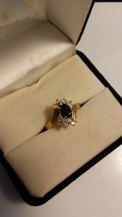 WOMANS 14K DIAMOND BLUE SAPPHIRE RING