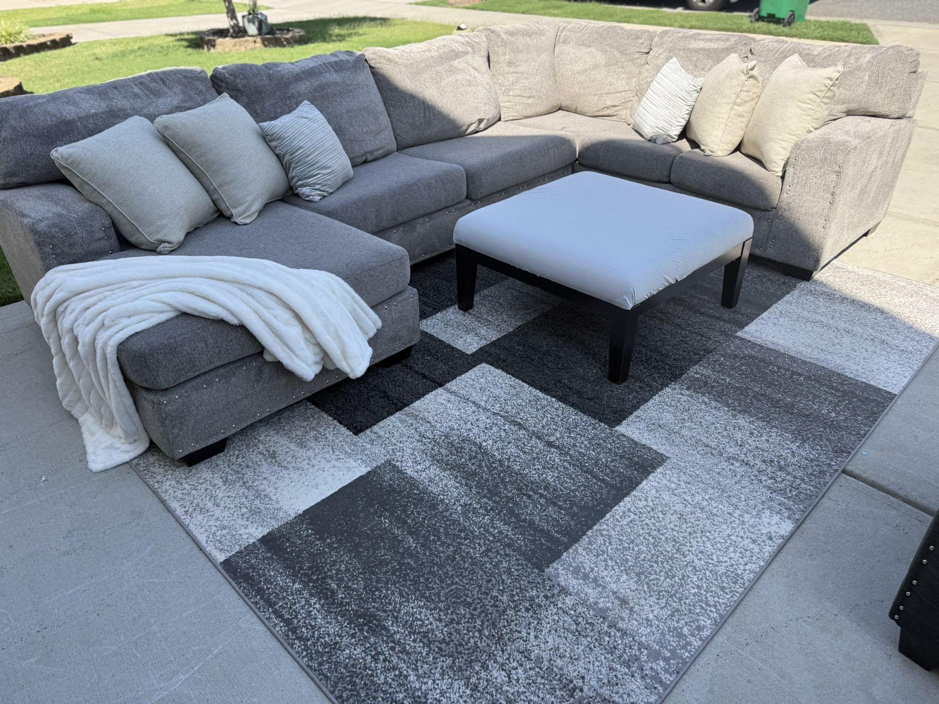 Gray Ashley 3-Piece Sectional Sofa w/ Chaise + Free Ottoman & Rug!