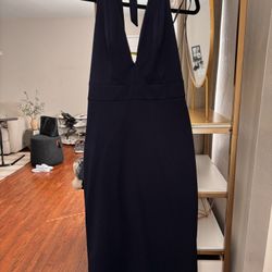 Navy Blue Halter Midi Dress