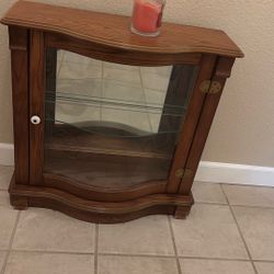 Oak Curio Or Entry Cabinet 