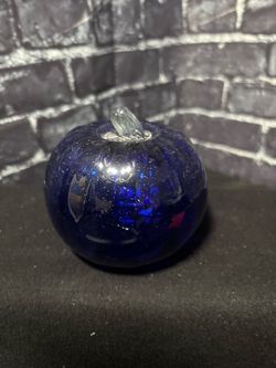 Cobalt Blue Blown Glass Pumpkin Decor - Clear Twisted Stem