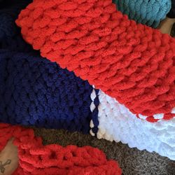 Hand Made Chunky Knit Blankets. 
