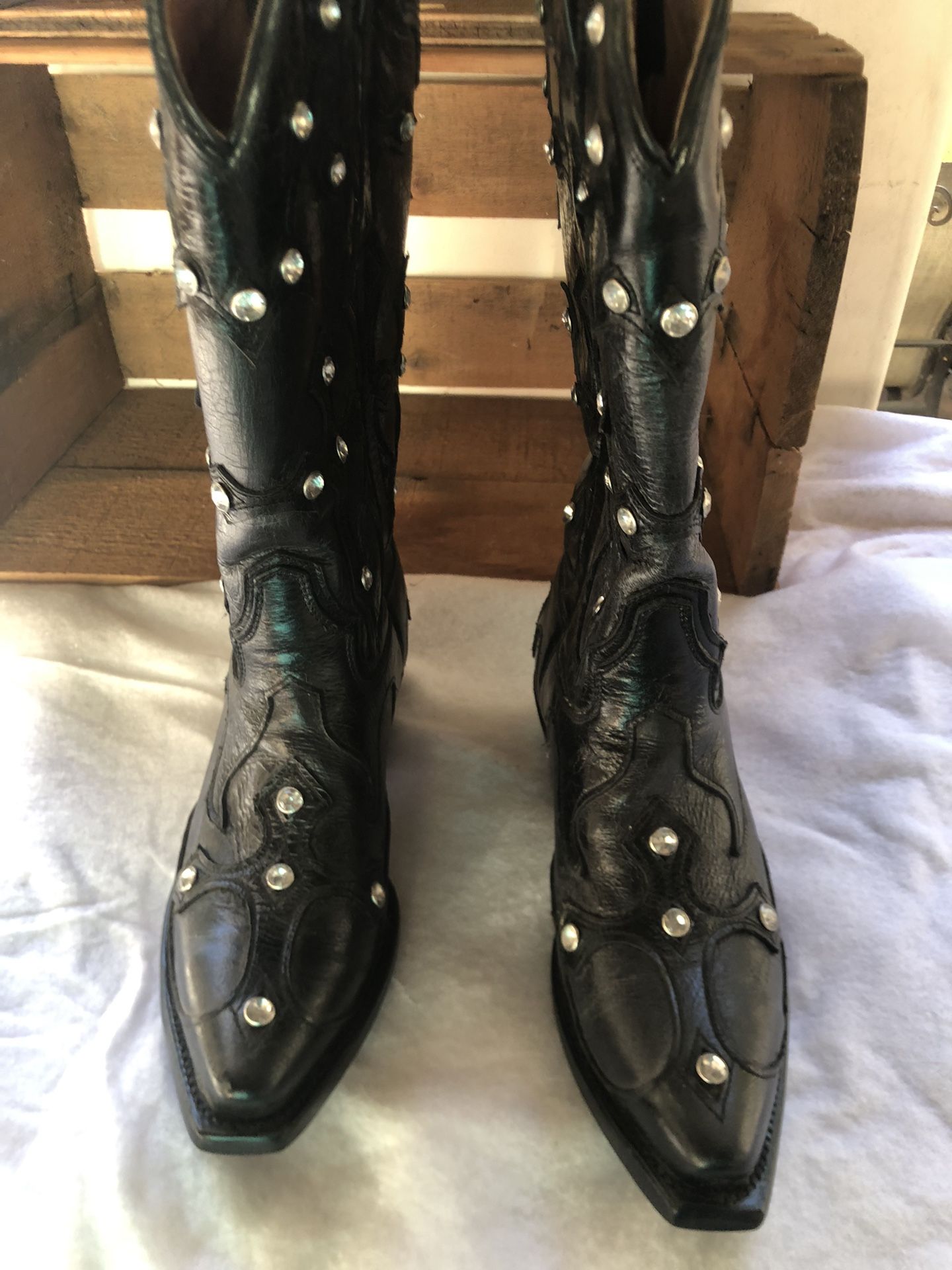 New Black Cross/Bling leather Cowboy Boots