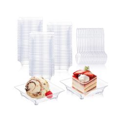 300pcs Mini Dessert Plates with Tasting Spoons for 150 Guests, Clear NEW!! NIB