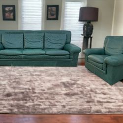 Hunter Green Italian Genuine Leather 3-Seat Couch & Armchair Set