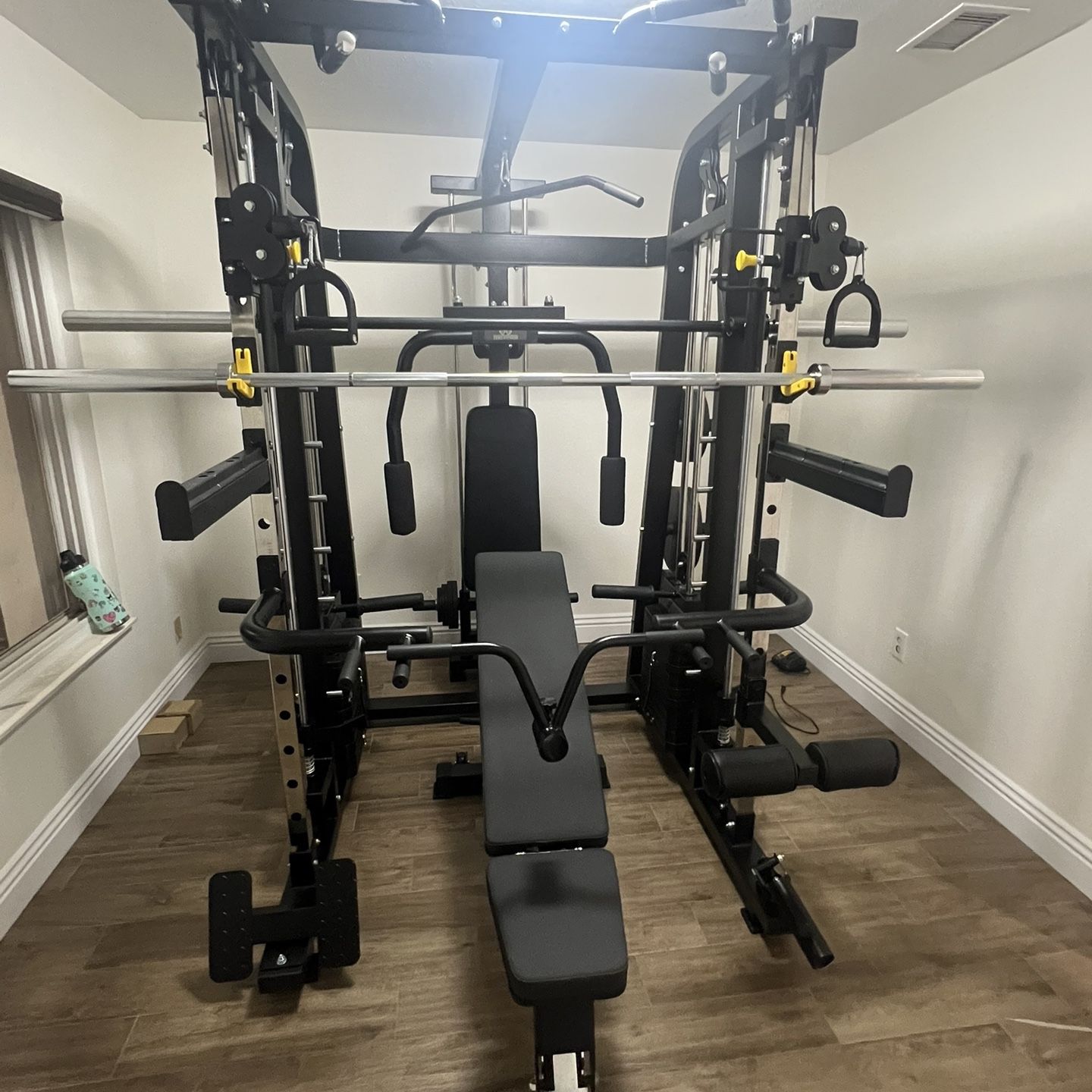 Smith Machine 300 | Adjustable Bench | 245lb Cast Iron Olympic Weights | 7ft Olympic Bar | Fitness | Gym Equipment | FREE DELIVERY 🚚 