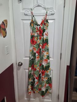 Tropical Floral Maxi Dress with Spaghetti Straps