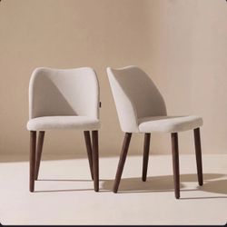 Brand New Beige Upholstered Solid Wood Small Dining Chairs - Ergonomic Curve & Plush Padding for Multiple Spaces (Set of 2)